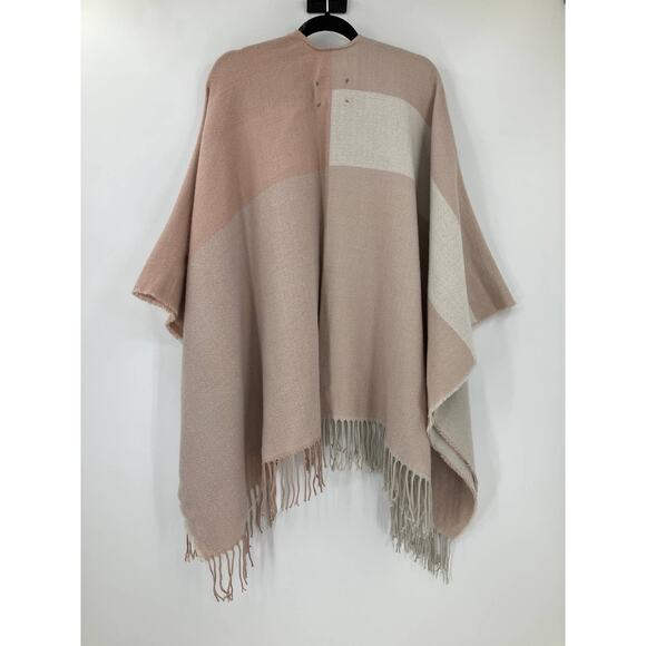 Soia & Kyo Blush Pink White Yadira Woven Fringe Scarfigan Blanket Cape Wrap - Picture 3 of 6